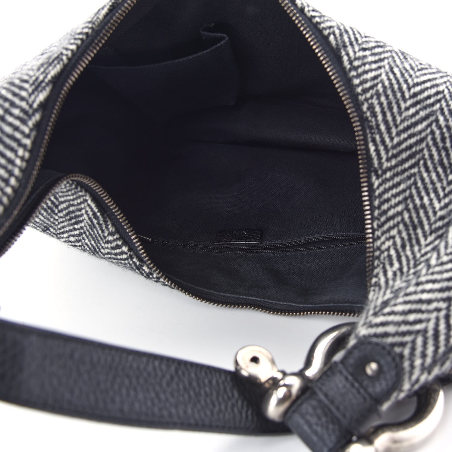 Burberry Wool Herringbone Hobo Black White 4 of 8