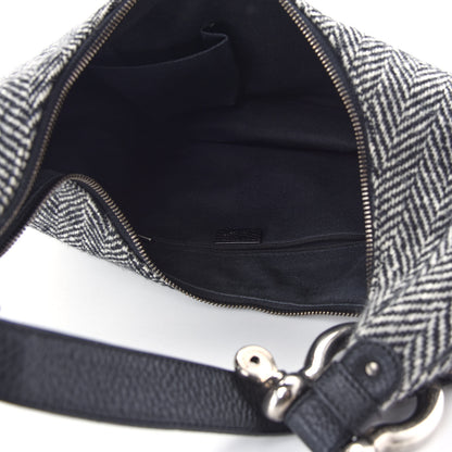 Burberry Wool Herringbone Hobo Black White 4 of 8