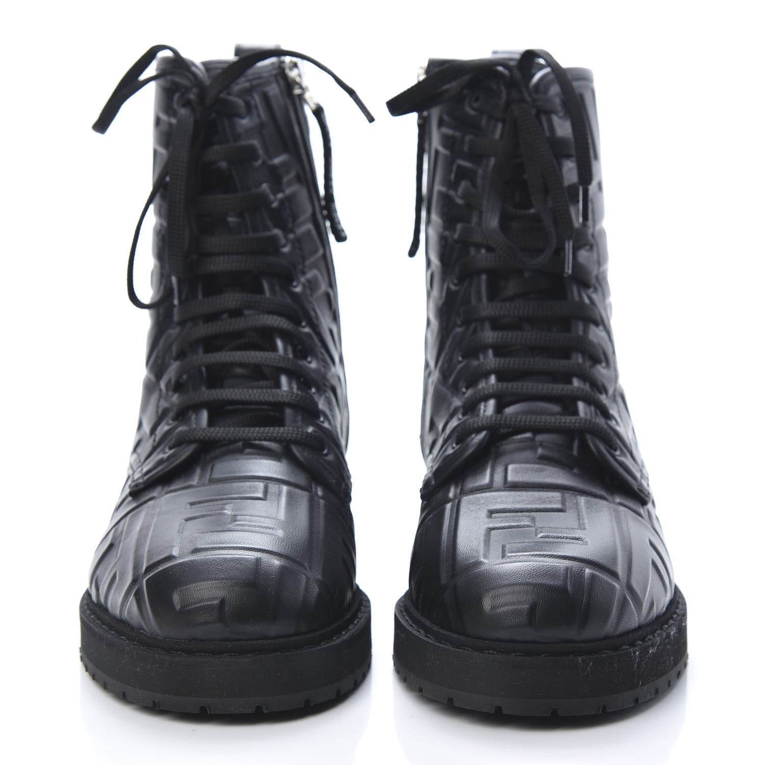 Fendi Nappa FF Embossed Womens Biker Boots 38 Black 2 of 8