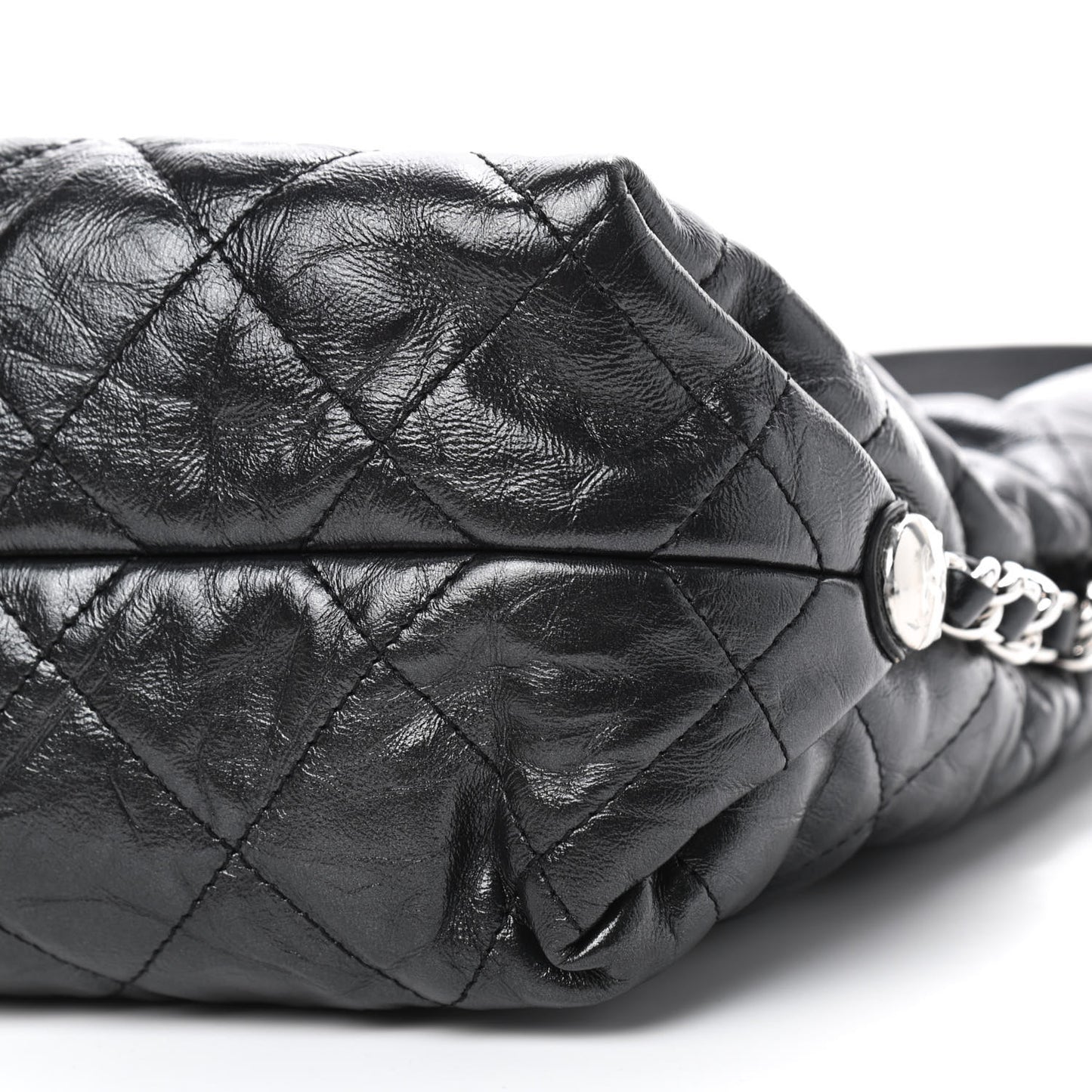 Metallic Crackled Calfskin Quilted Medium Big Bang Hobo Black