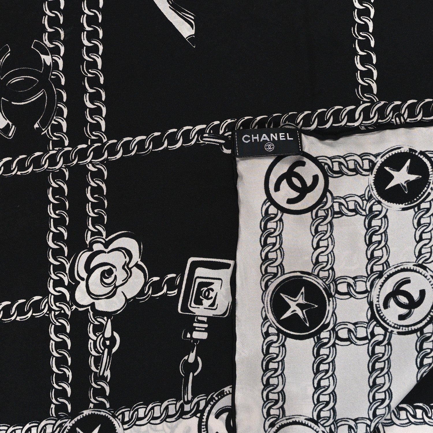 Chanel Silk CC Square Scarf Black White 2 of 3
