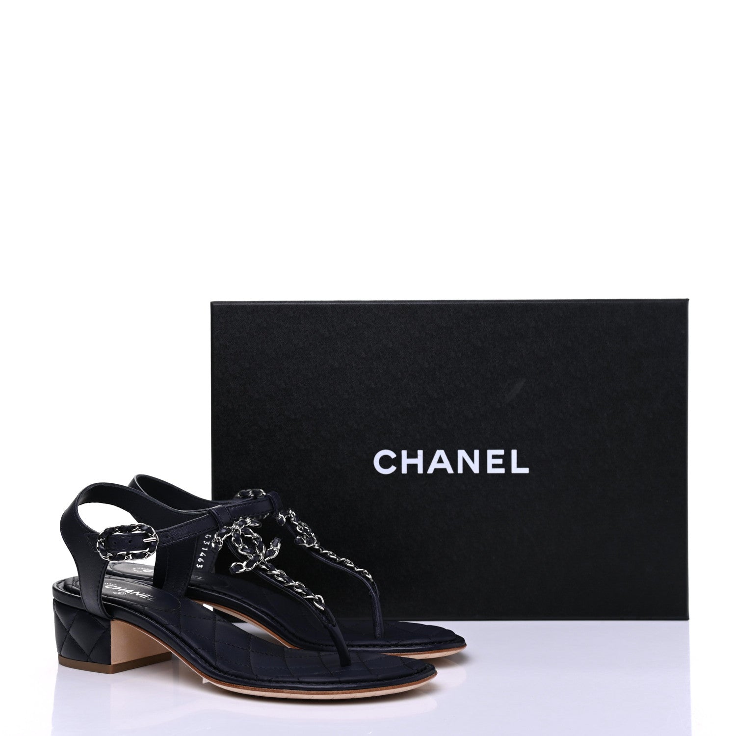 Chanel Lambskin Chain CC Logo Thong Sandals 36 Navy 9 of 9