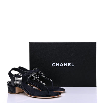 Chanel Lambskin Chain CC Logo Thong Sandals 36 Navy 9 of 9