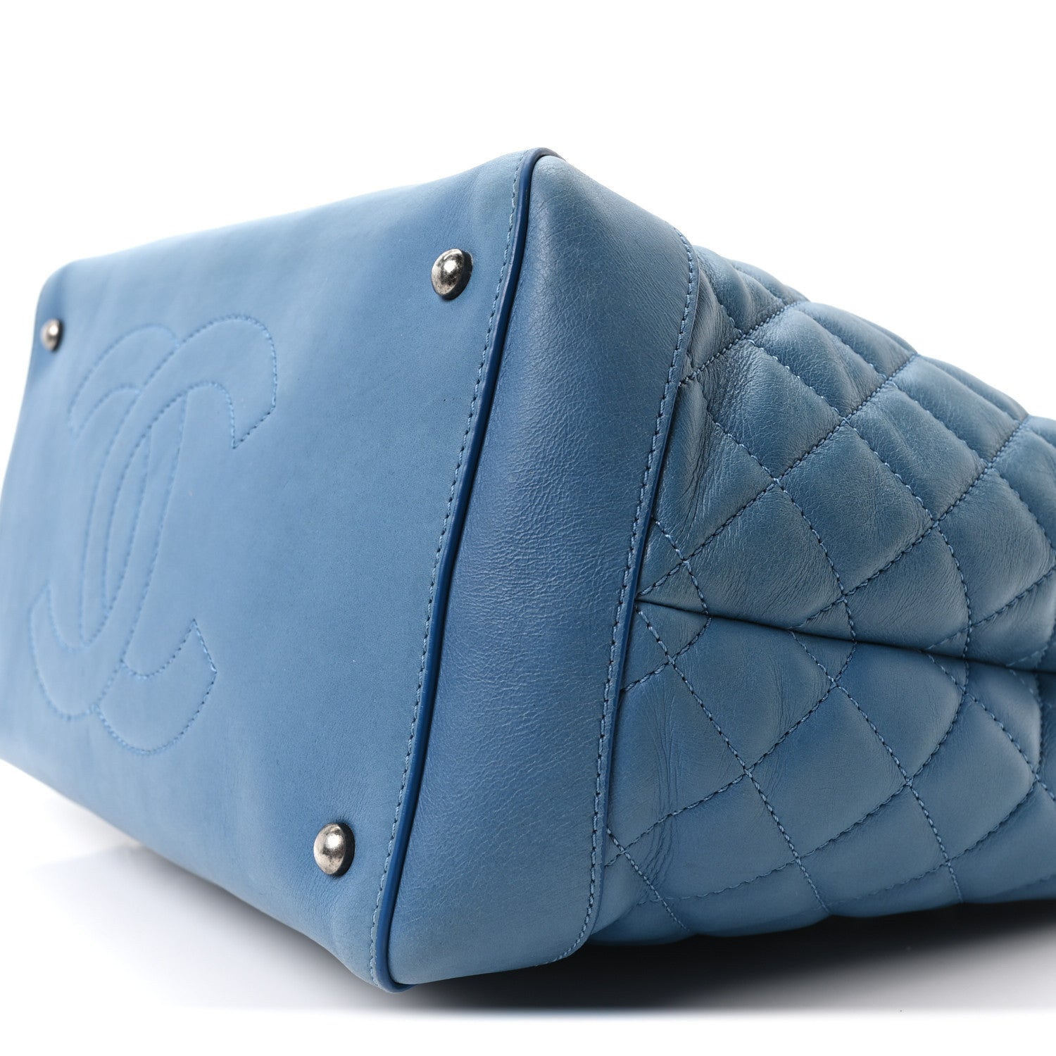 Chanel Calfskin Quilted Small Easy Shopping Tote Blue 10 of 10