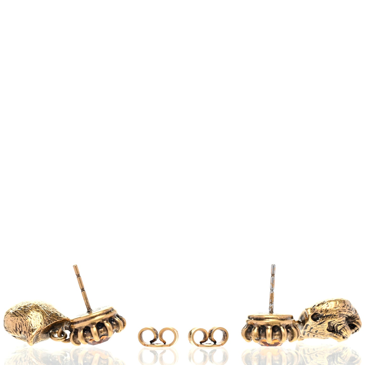 Metal Crystal Feline Earrings Aged Gold