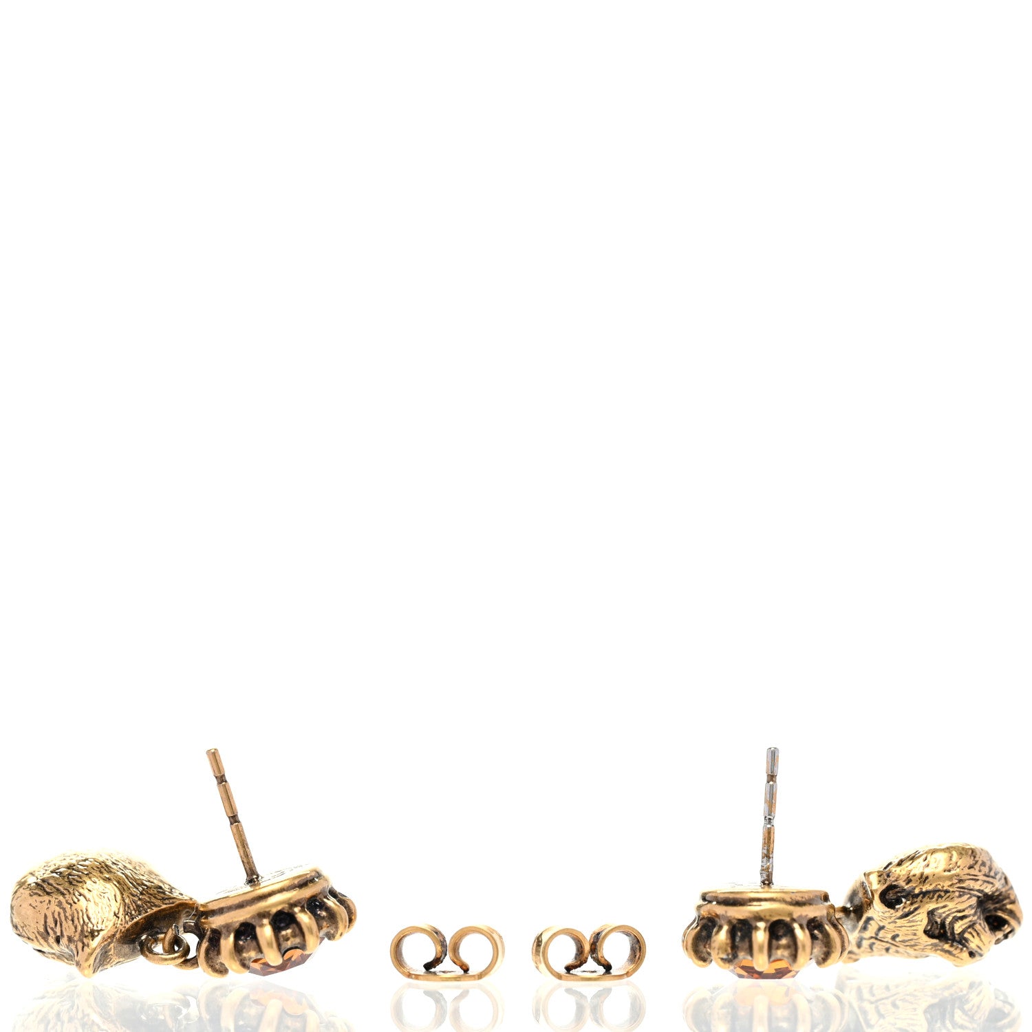 Gucci Metal Crystal Feline Earrings Aged Gold 3 of 4