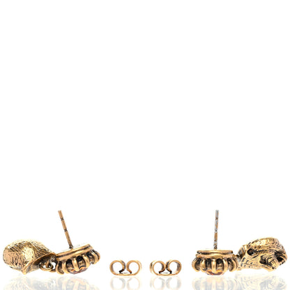 Gucci Metal Crystal Feline Earrings Aged Gold 3 of 4