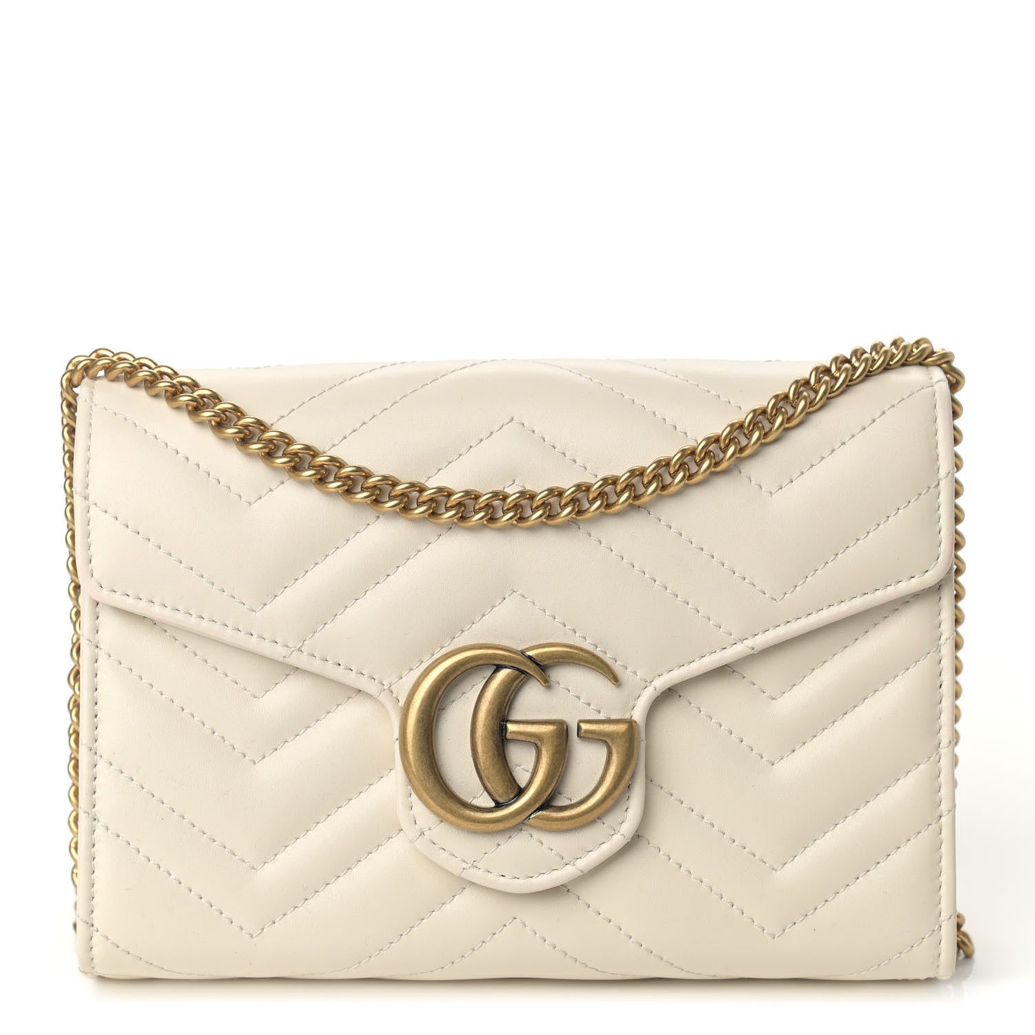 Gucci Calfskin Matelasse GG Marmont Chain Wallet Mystic White 1 of 11