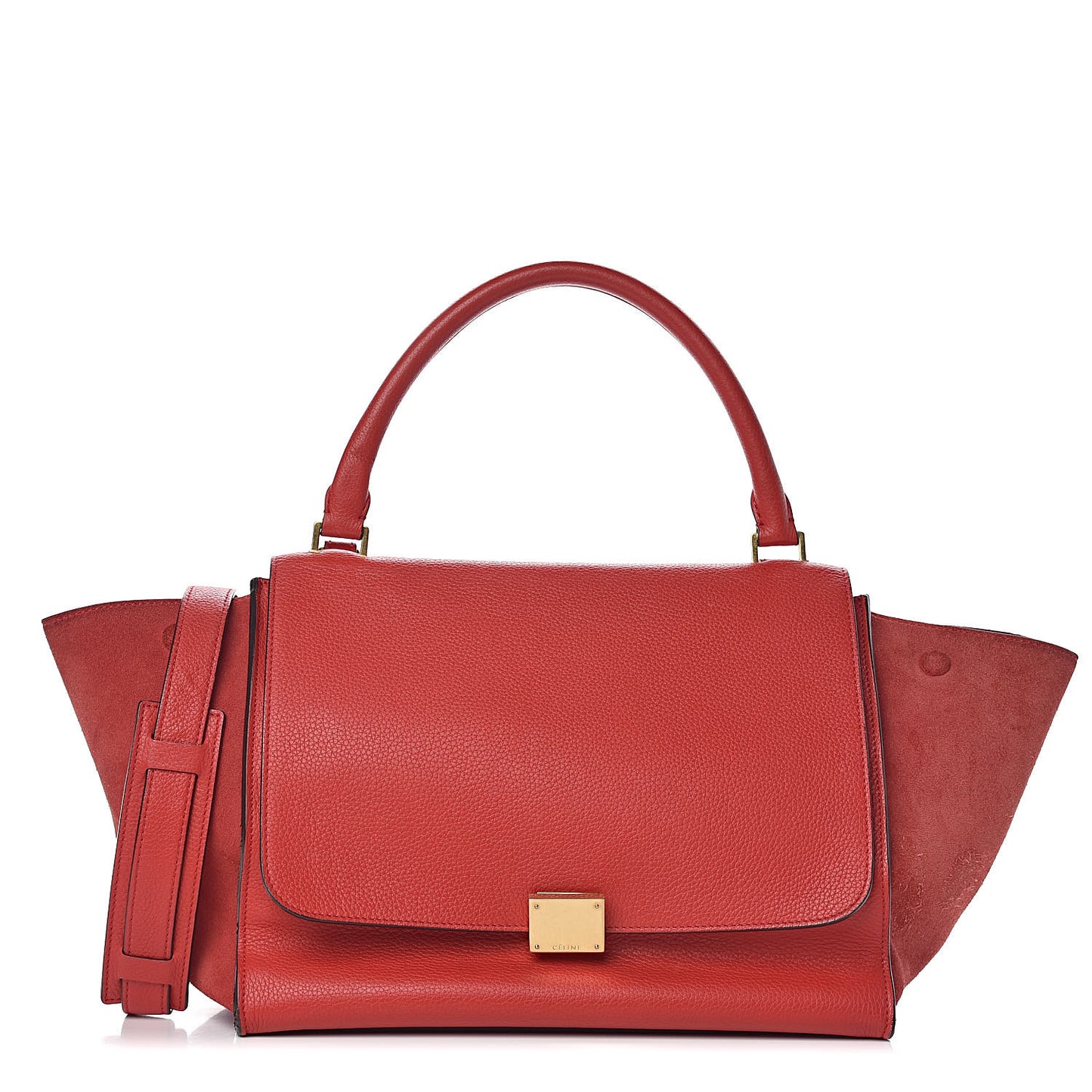 Drummed Calfskin Suede Medium Trapeze Coquelicot