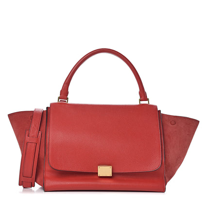 Celine Drummed Calfskin Suede Medium Trapeze Coquelicot 1 of 26