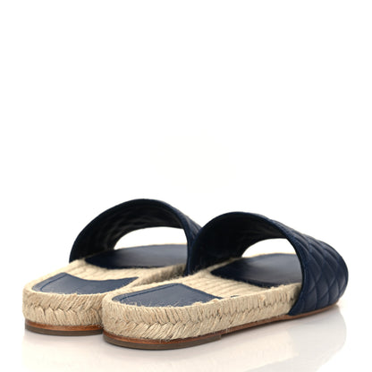 Chanel Lambskin Quilted CC Espadrille Slip On Sandals 40 Navy 4 of 10