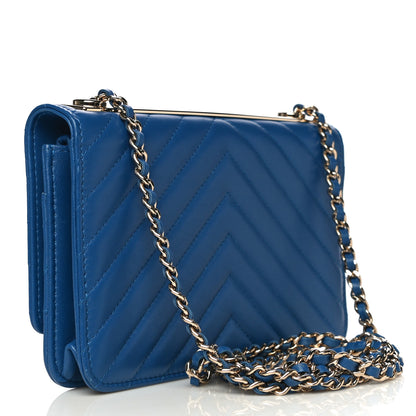 Chanel Lambskin Chevron Quilted Trendy CC Wallet On Chain WOC Blue 2 of 15