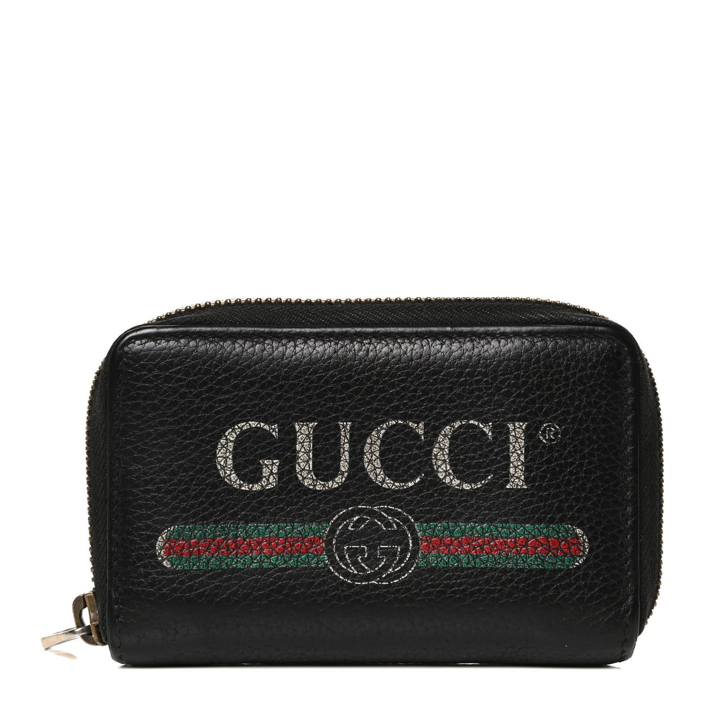 Calfskin Logo Zip Around Card Case Black