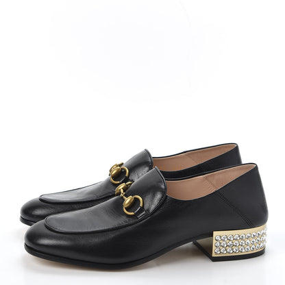 Gucci Goatskin Crystal Womens Horsebit Loafers 38 Black 2 of 8