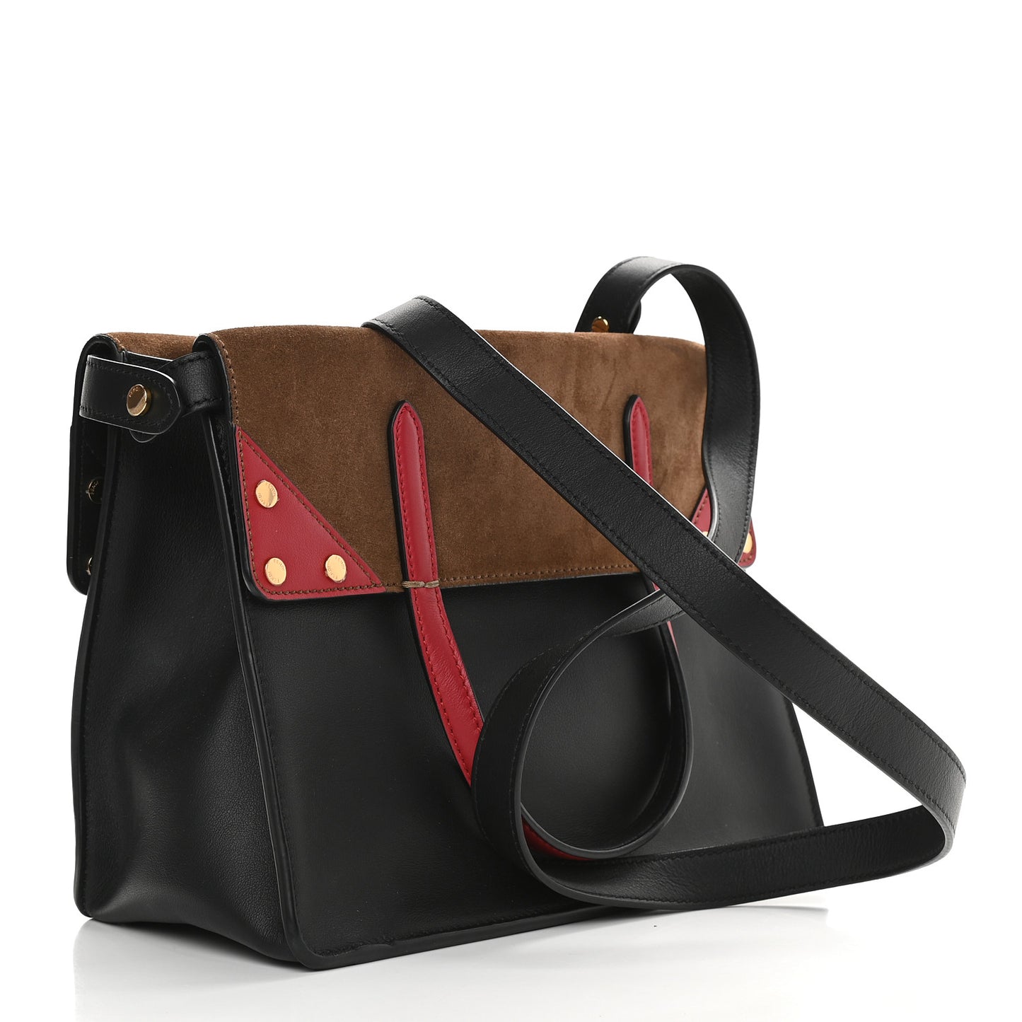 Vitello Grace Suede Small Flip Tote Black Fragola Marrone