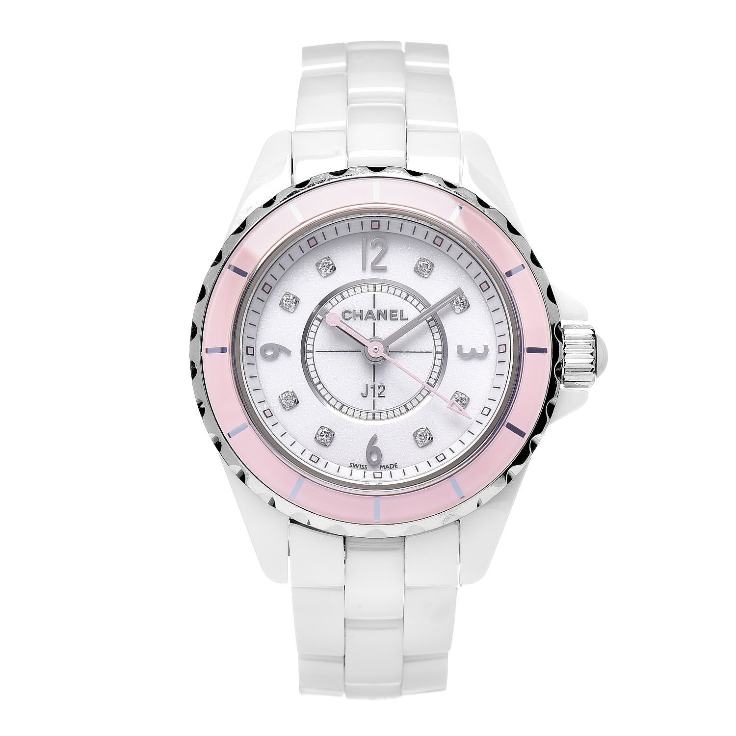 Chanel Stainless Steel Ceramic Diamond 29mm J12 Quartz Watch Pink 1 of 5