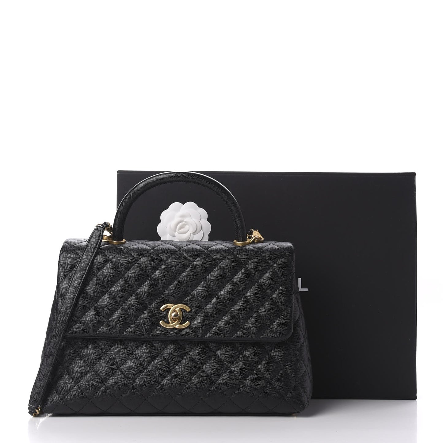 Caviar Quilted Medium Coco Handle Flap Black