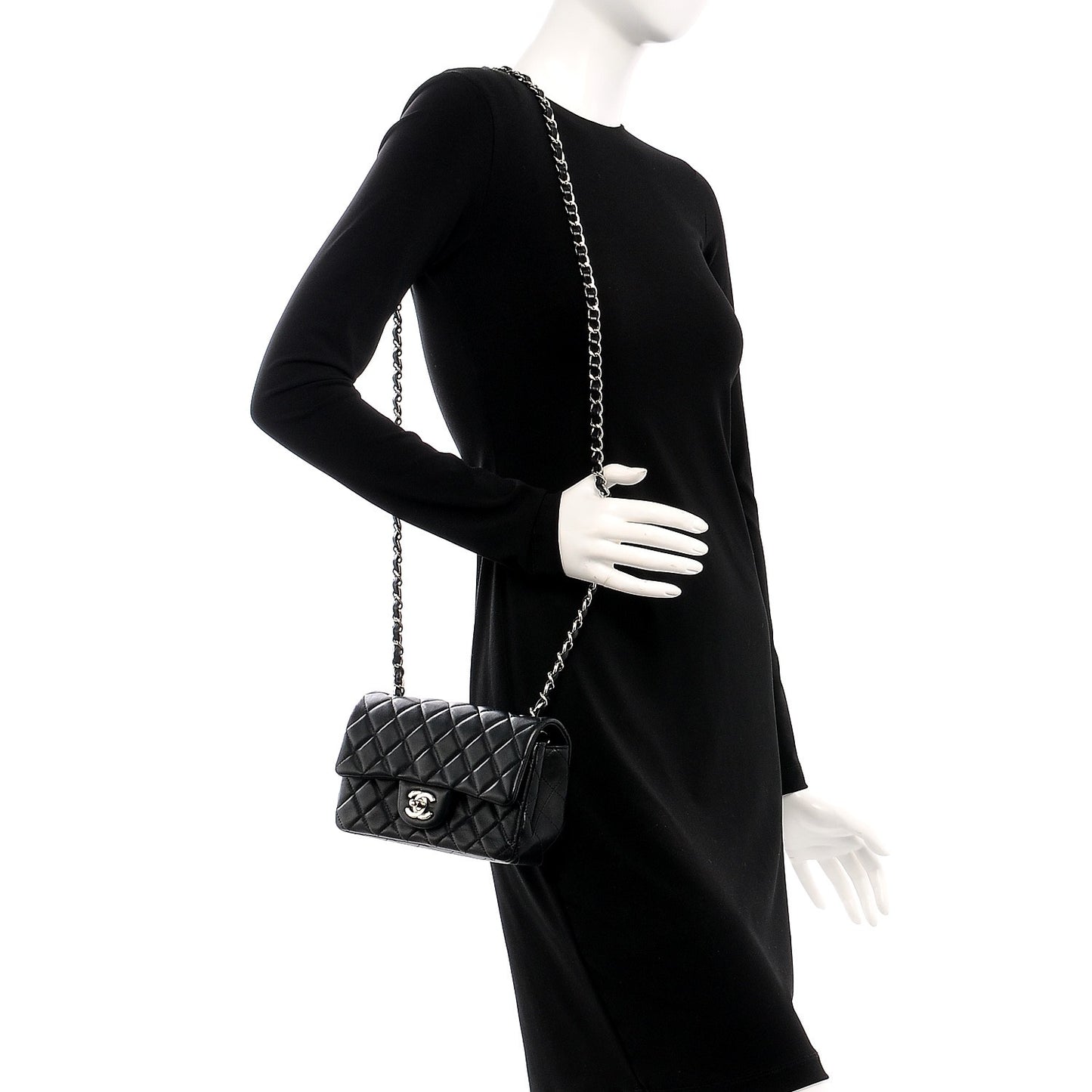 Lambskin Quilted Mini Rectangular Flap Black