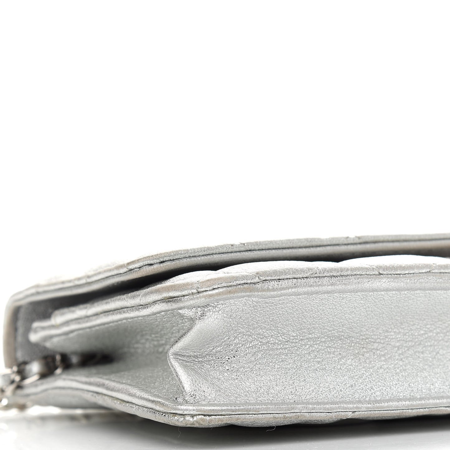 Metallic Lambskin Quilted Wallet On Chain WOC Silver