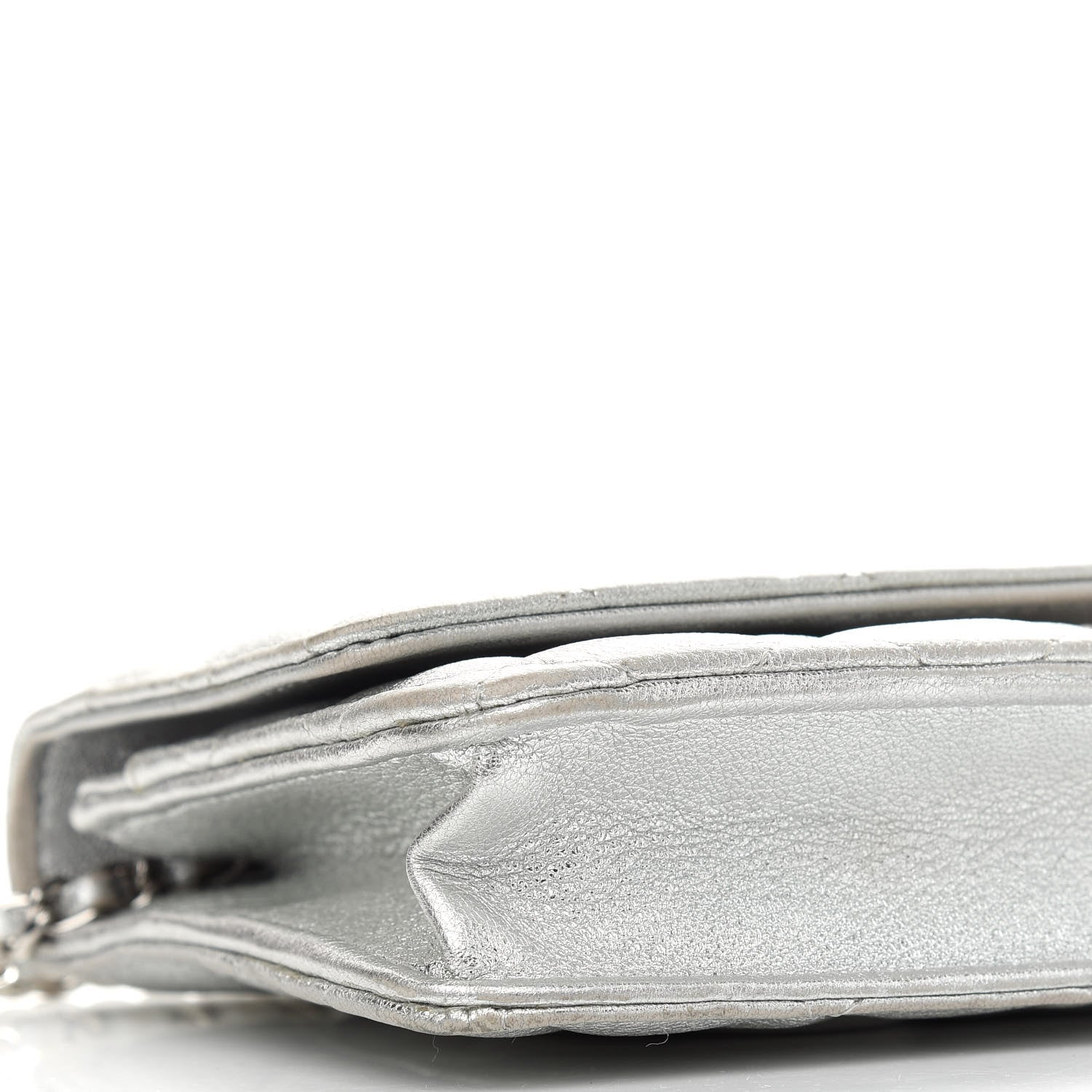 Chanel Metallic Lambskin Quilted Wallet On Chain WOC Silver 8 of 13