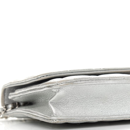 Chanel Metallic Lambskin Quilted Wallet On Chain WOC Silver 8 of 13