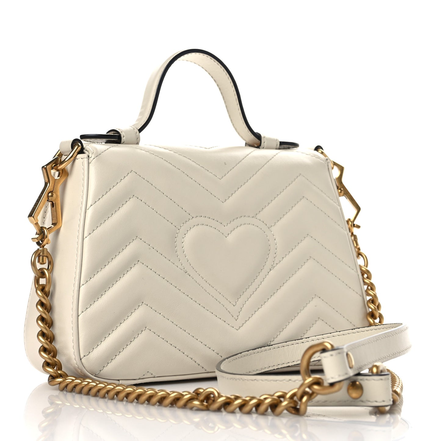 Calfskin Matelasse Mini GG Marmont Top Handle Shoulder Bag White