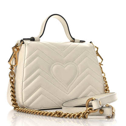 Gucci Calfskin Matelasse Mini GG Marmont Top Handle Shoulder Bag White 3 of 10