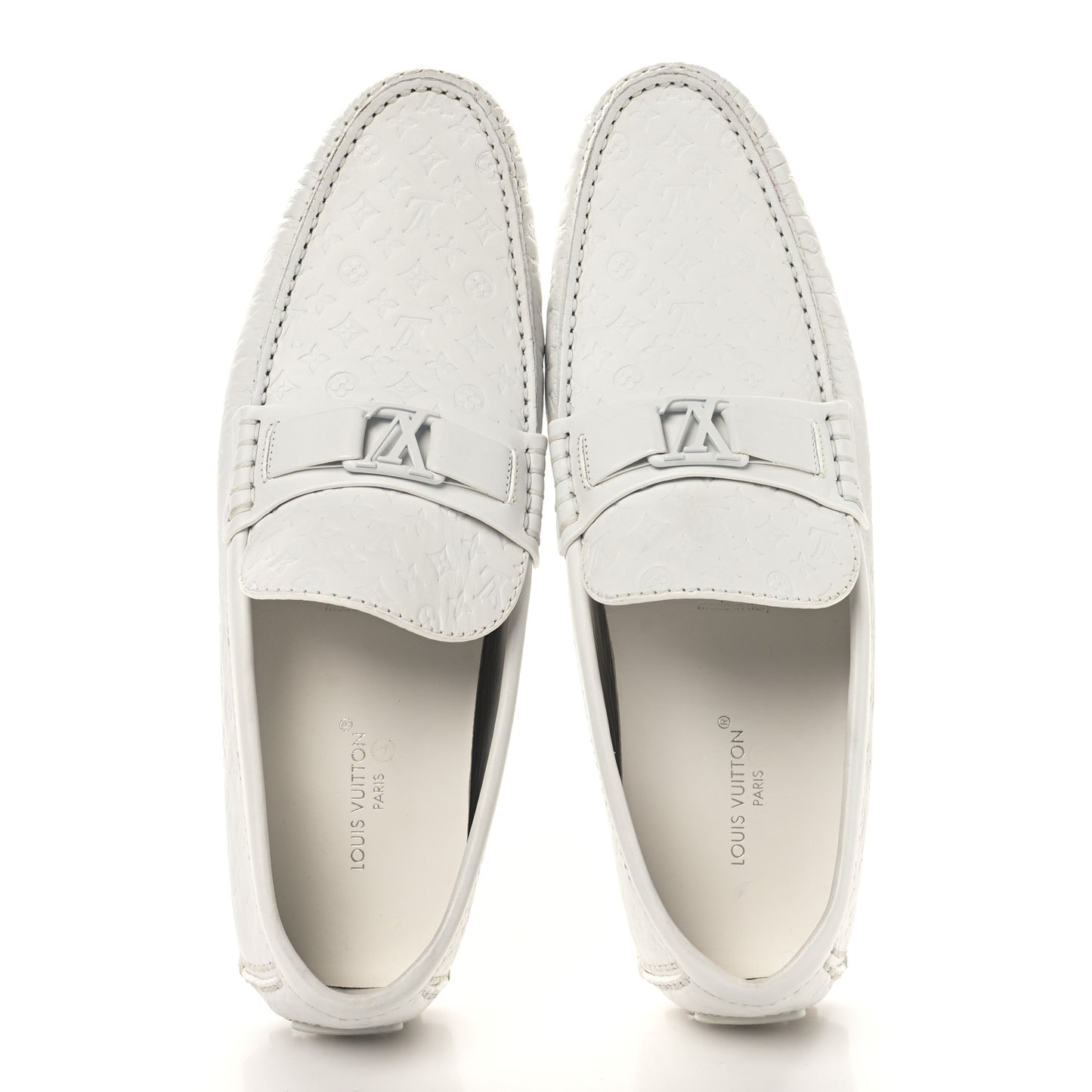 Soft Calfskin Mini Monogram Embossed Mens Hockenheim Moccasin Loafers 10 White