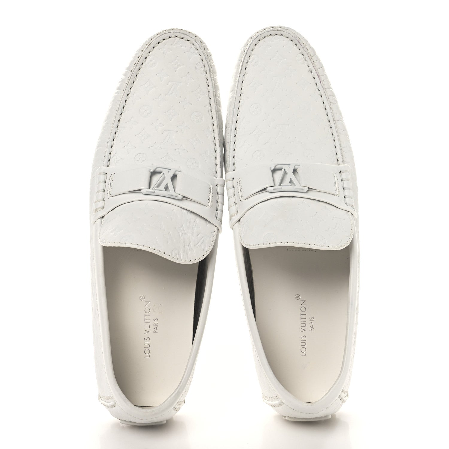 Louis Vuitton Soft Calfskin Mini Monogram Embossed Mens Hockenheim Moccasin Loafers 10 White 2 of 9