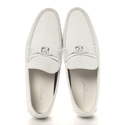 Louis Vuitton Soft Calfskin Mini Monogram Embossed Mens Hockenheim Moccasin Loafers 10 White 2 of 9
