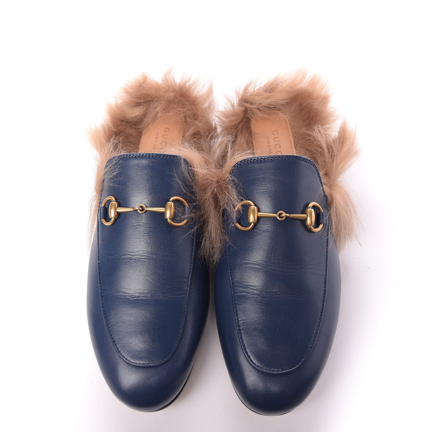 Malaga Kid Fur Womens Princetown Slippers 39 Blue Agata