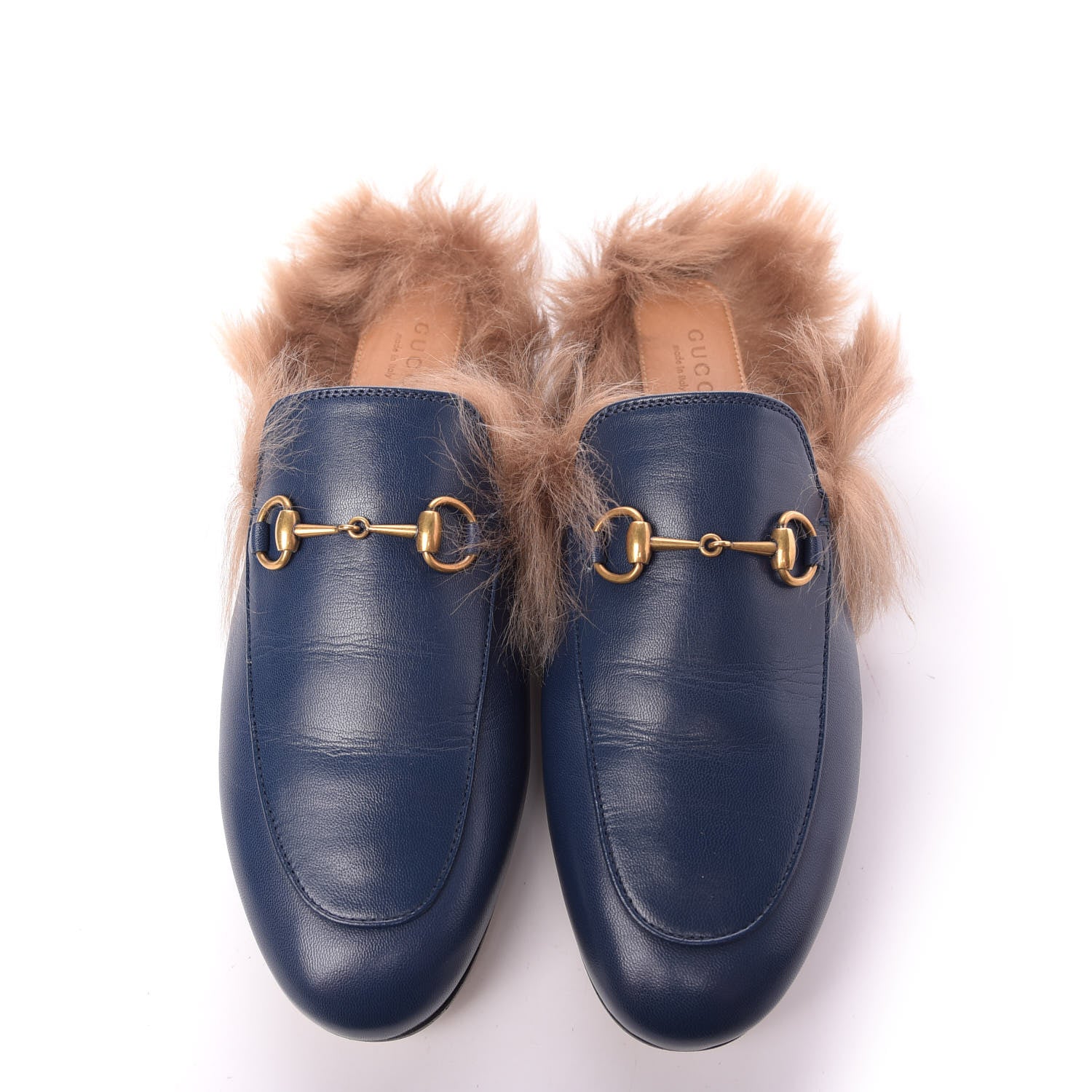 Gucci Malaga Kid Fur Womens Princetown Slippers 39 Blue Agata 5 of 10