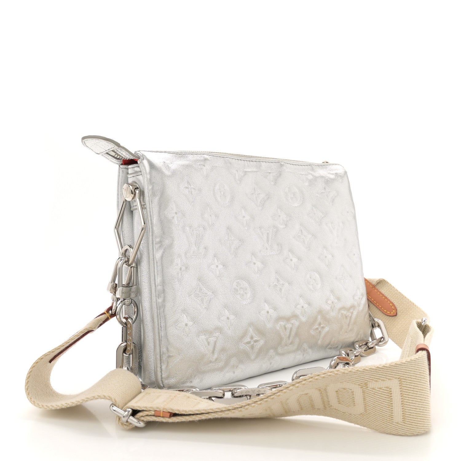 Louis Vuitton Metallic Lambskin Embossed Monogram Coussin PM Silver 3 of 9