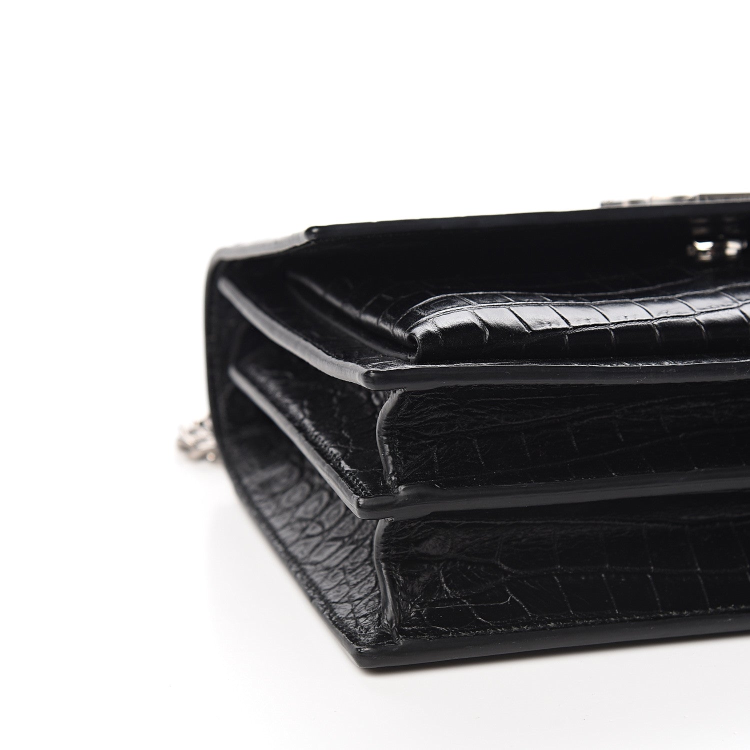 Saint Laurent Calfskin Crocodile Embossed Medium Monogram Sunset Black 6 of 8