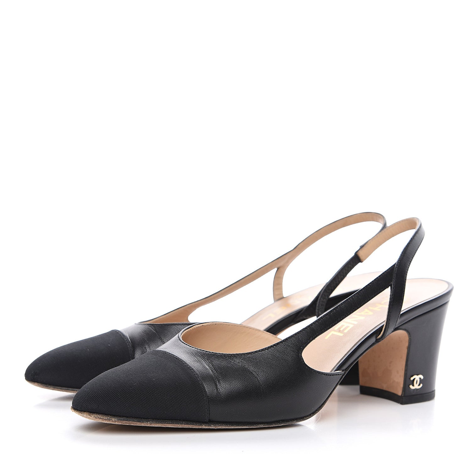 Goatskin Grosgrain Cap Toe CC Slingback Sandals 38 Black