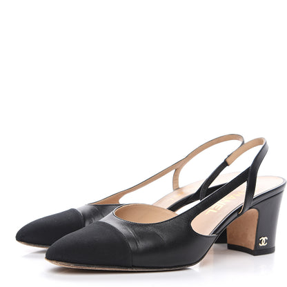 Chanel Goatskin Grosgrain Cap Toe CC Slingback Sandals 38 Black 3 of 10