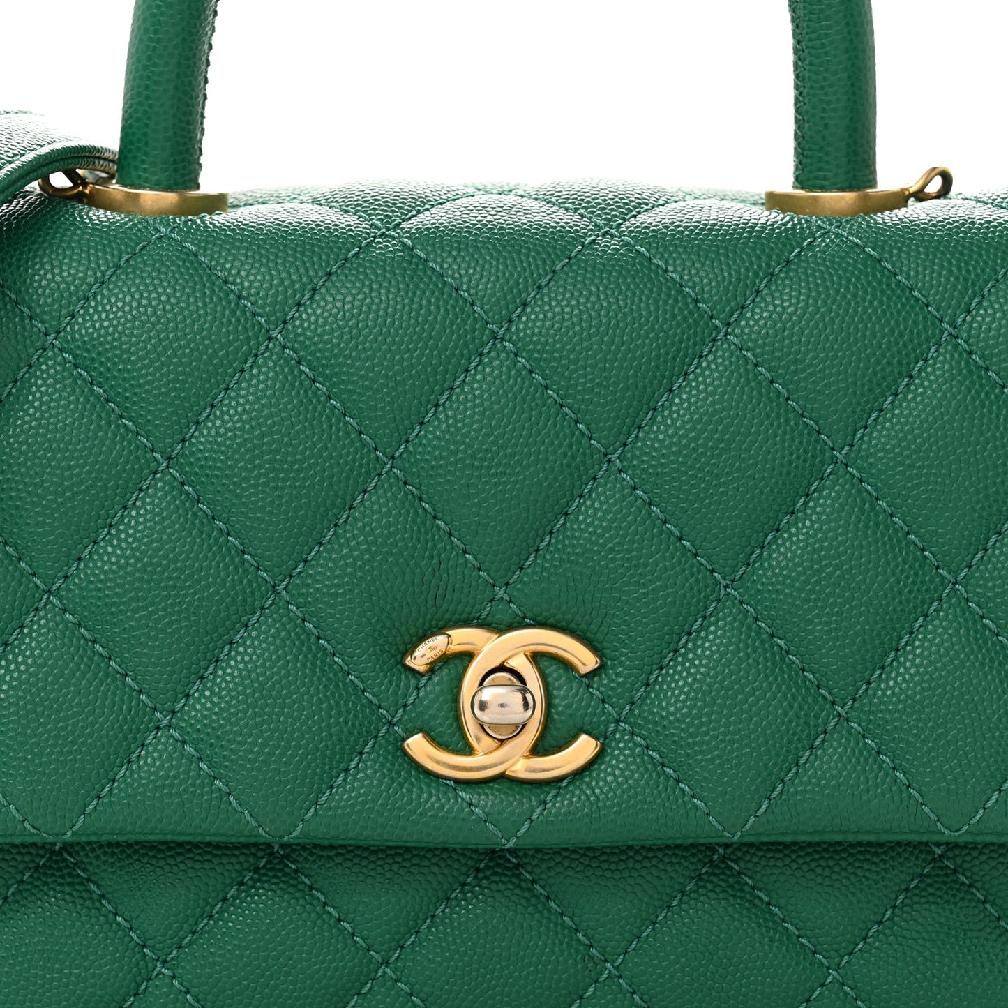 Caviar Quilted Mini Coco Handle Flap Green