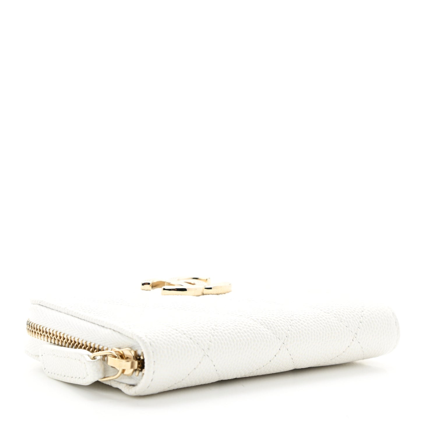 Caviar Quilted Striated CC Zip Coin Purse White