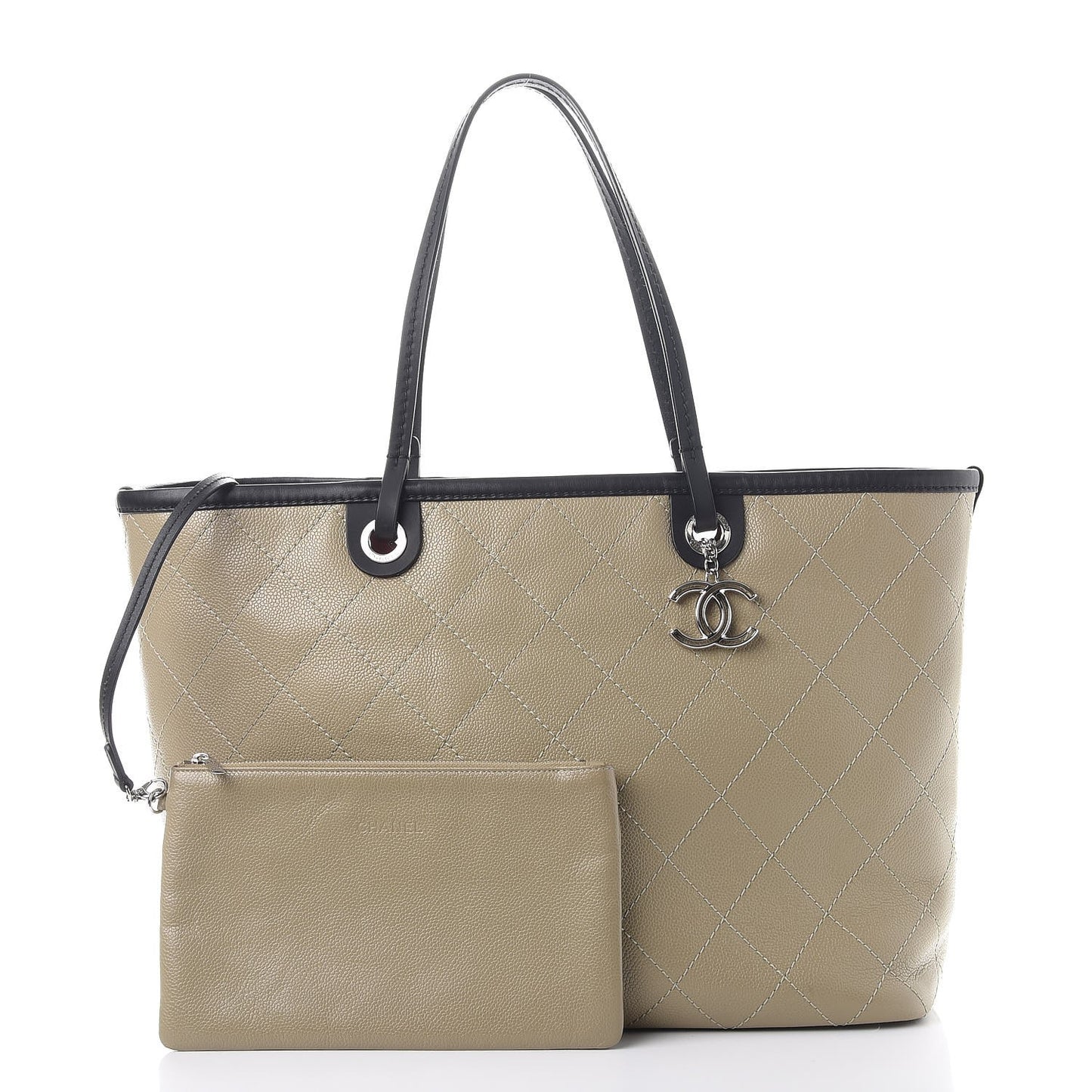 Grained Calfskin Large Shopping Fever Tote Beige