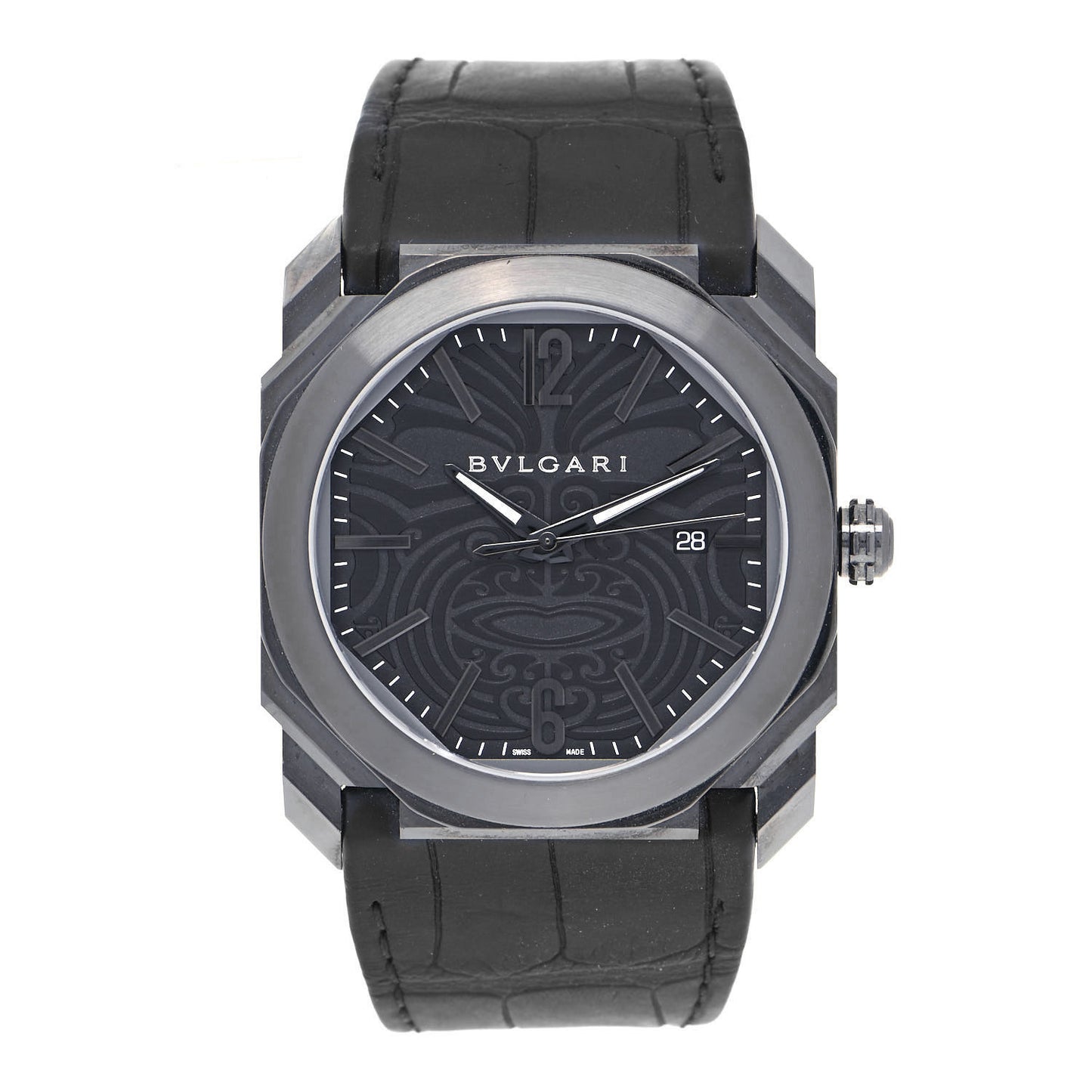 Stainless Steel Alligator 41mm Octo Solotempo Maori Tattoo Automatic Watch Black