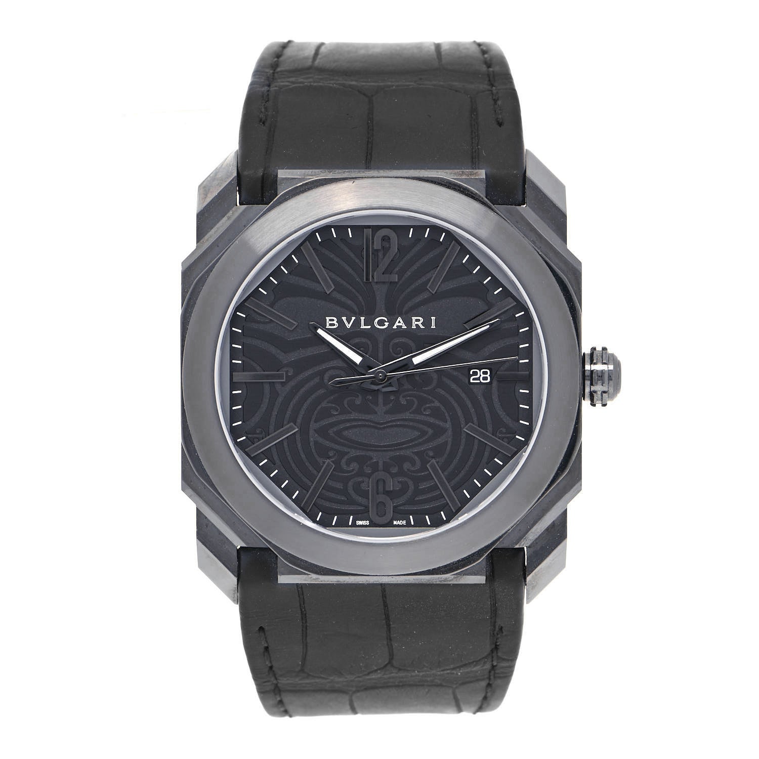 Bulgari Stainless Steel Alligator 41mm Octo Solotempo Maori Tattoo Automatic Watch Black 1 of 5