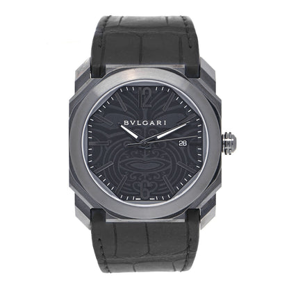 Bulgari Stainless Steel Alligator 41mm Octo Solotempo Maori Tattoo Automatic Watch Black 1 of 5