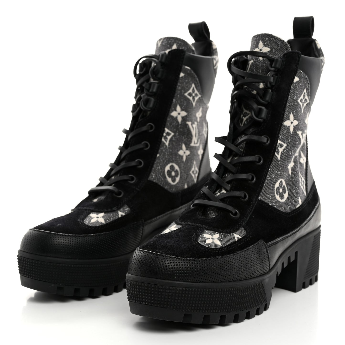Calfskin Monogram Denim Laureate Platform Desert Boots 38 Grey