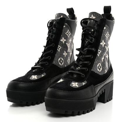 Louis Vuitton Calfskin Monogram Denim Laureate Platform Desert Boots 38 Grey 3 of 8