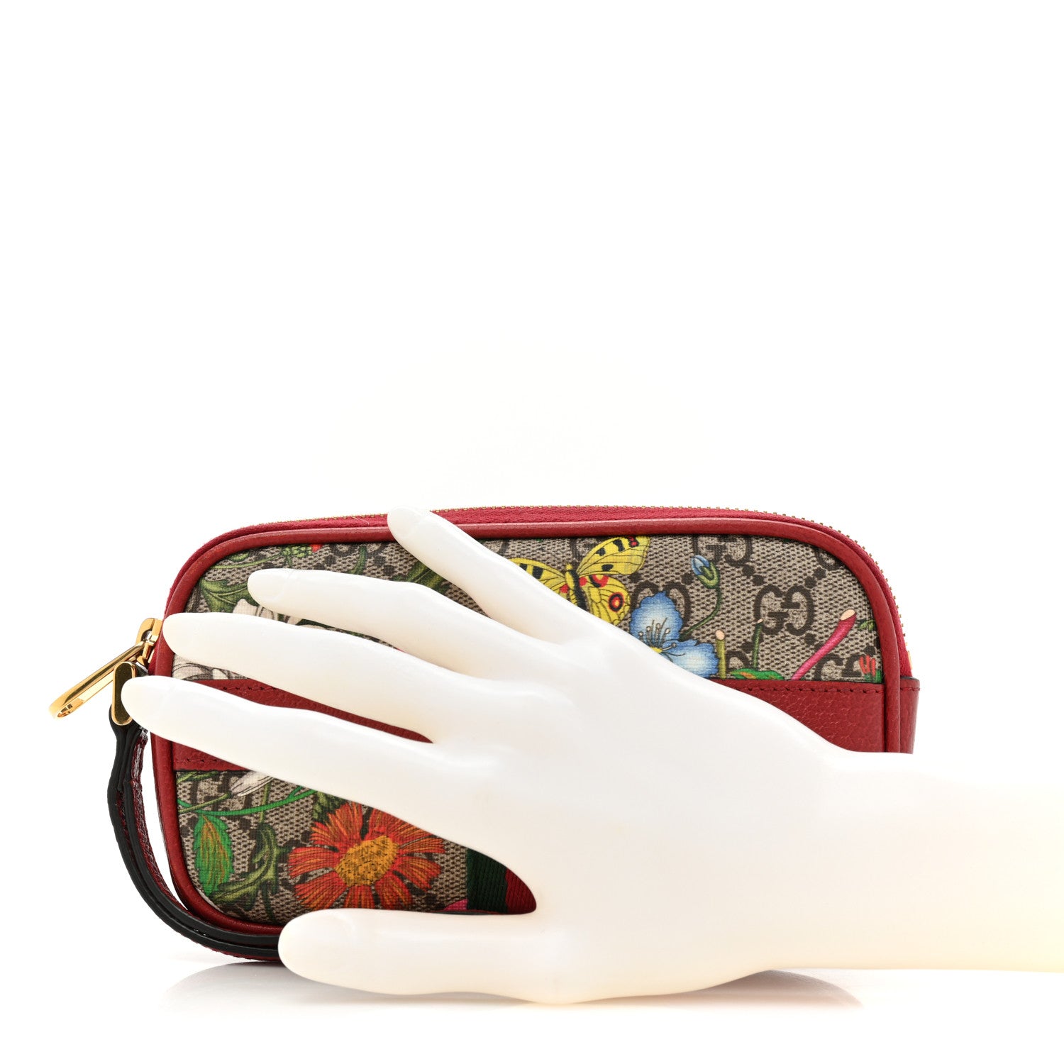 Gucci GG Supreme Monogram Flora Web Ophidia Wristlet Bag Red 2 of 17