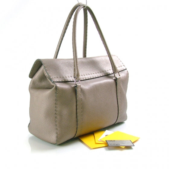 Calfskin Romano Selleria Linda Satchel Silver