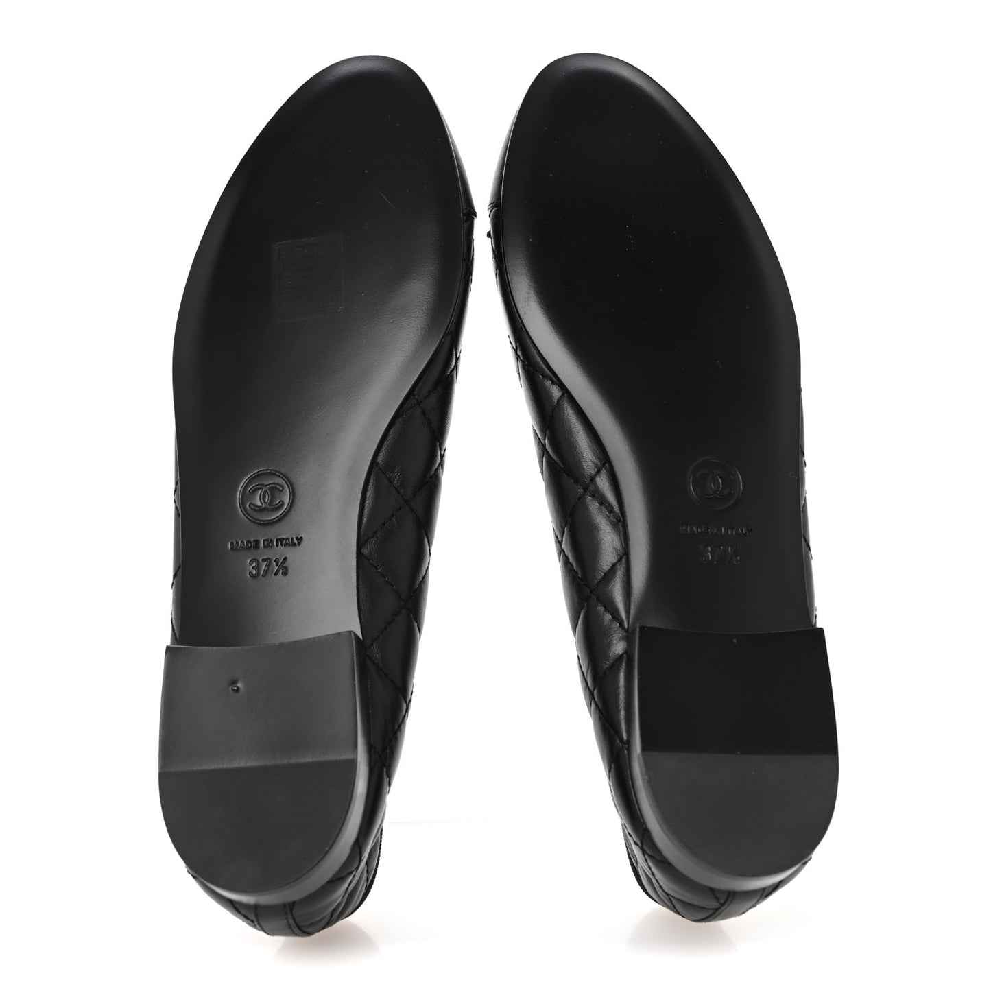 Aged Calfskin Quilted CC Cap Toe Ballerina Flats 37.5 Black