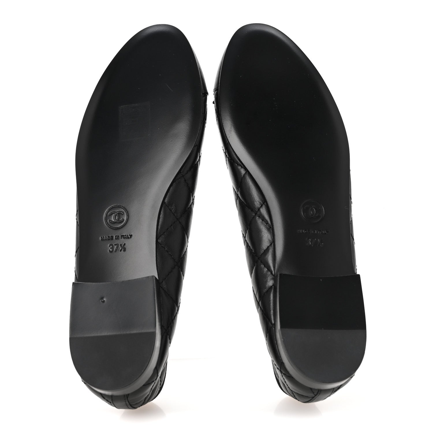 Chanel Aged Calfskin Quilted CC Cap Toe Ballerina Flats 37.5 Black 6 of 10