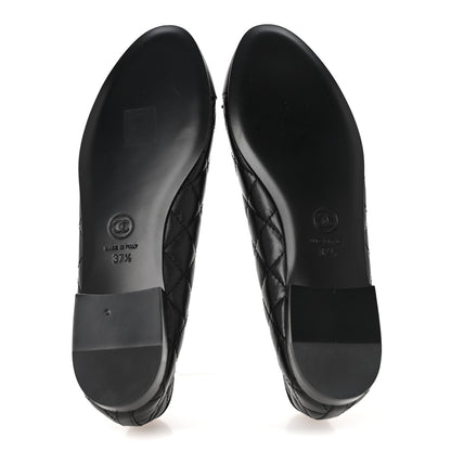 Chanel Aged Calfskin Quilted CC Cap Toe Ballerina Flats 37.5 Black 6 of 10
