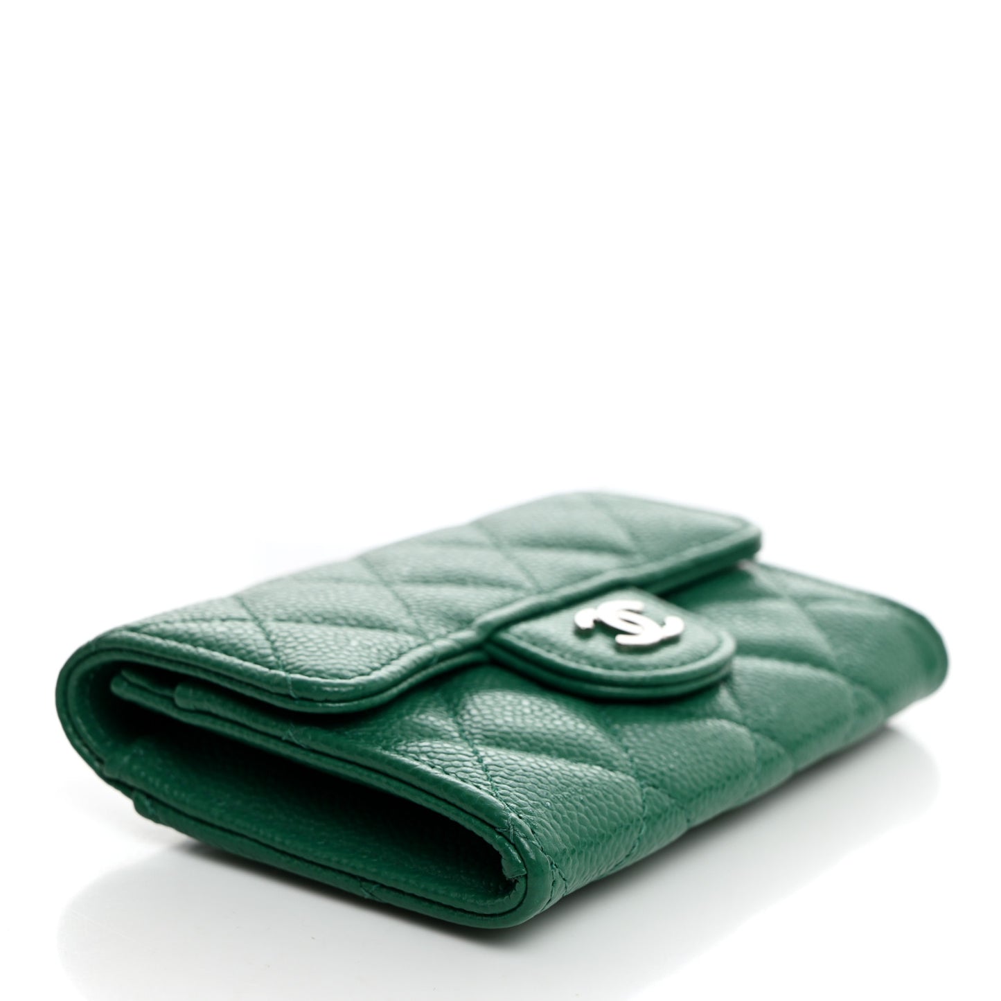 Caviar Quilted Flap Card Holder Wallet Green
